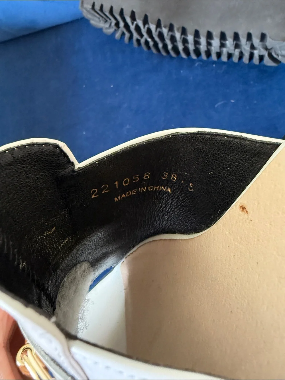 ALL BLACK White Leather Slip-On Platform Mules with Gold Bit